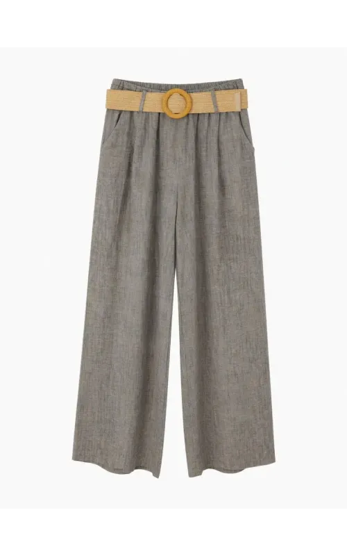 Pantalones Jaspeado con Cinturón Taupe