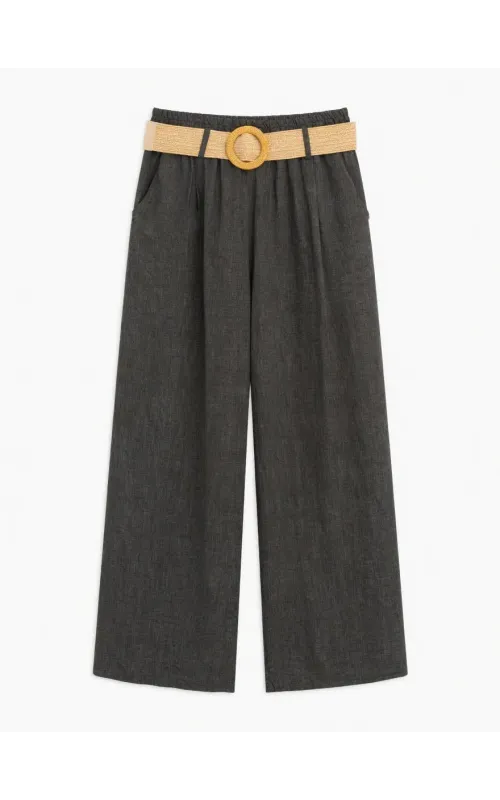 Pantalones Jaspeado con Cinturón Marrón