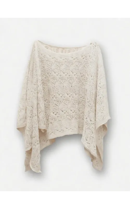 Poncho Chal Tejido Calado Beige