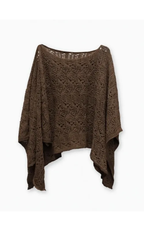 Poncho Chal Tejido Calado Marrón
