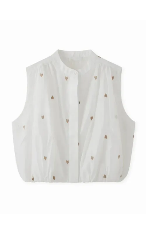 Top Volumen Corazones Tencel Blanco
