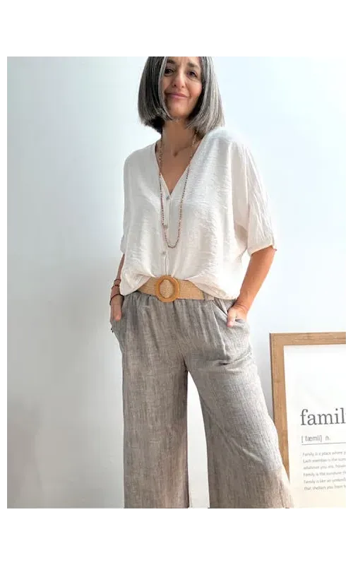 Pantalones Jaspeado con Cinturón Taupe