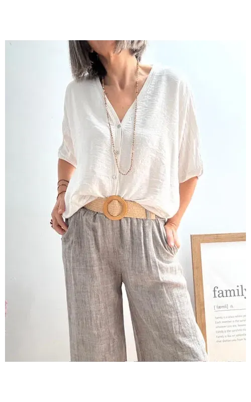 Pantalones Jaspeado con Cinturón Taupe