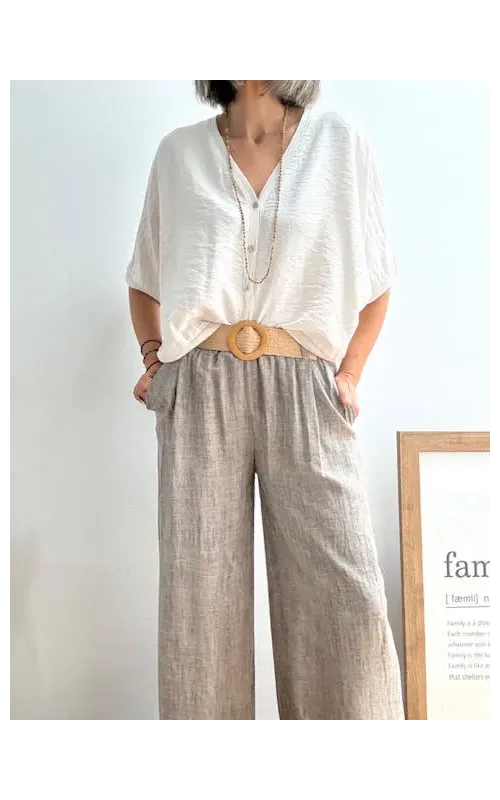 Pantalones Jaspeado con Cinturón Taupe
