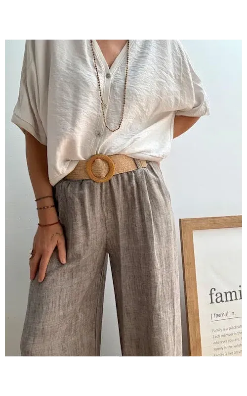 Pantalones Jaspeado con Cinturón Taupe