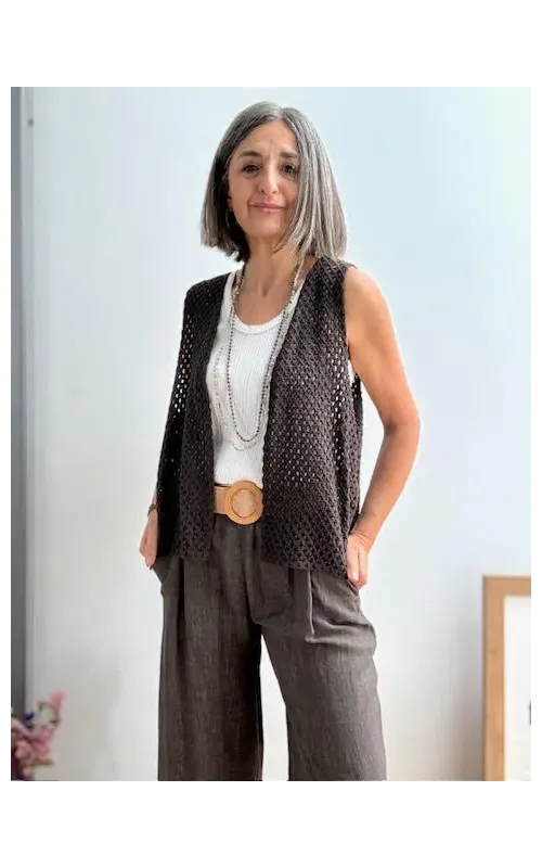 Pantalones Jaspeado con Cinturón Marrón