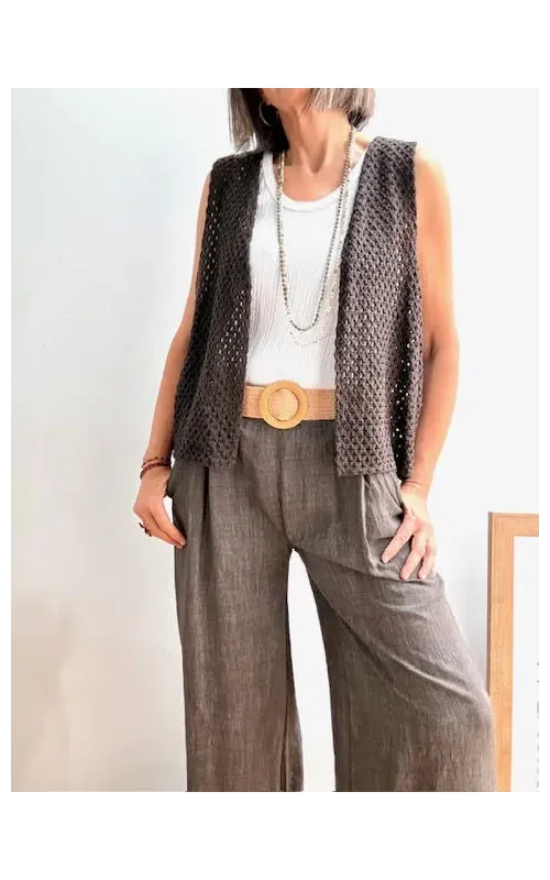 Pantalones Jaspeado con Cinturón Marrón