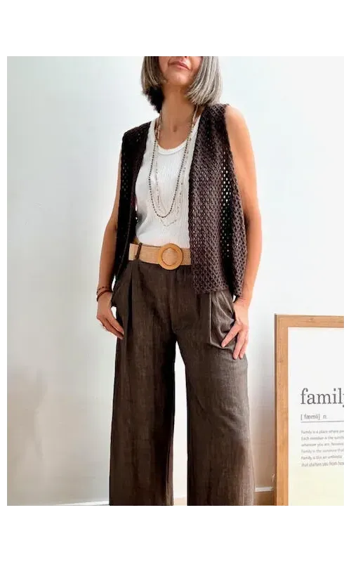 Pantalones Jaspeado con Cinturón Marrón