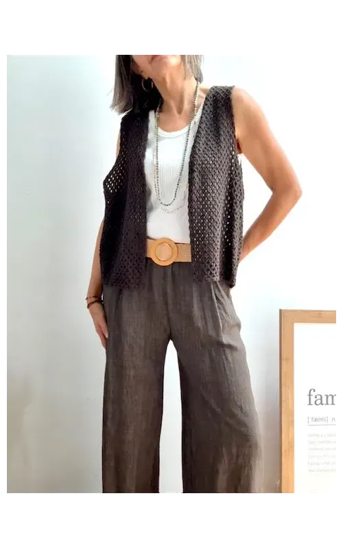 Pantalones Jaspeado con Cinturón Marrón