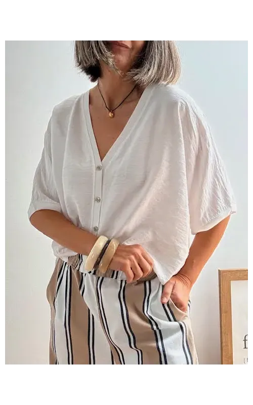 Rebeca Oversize de Botones Blanco