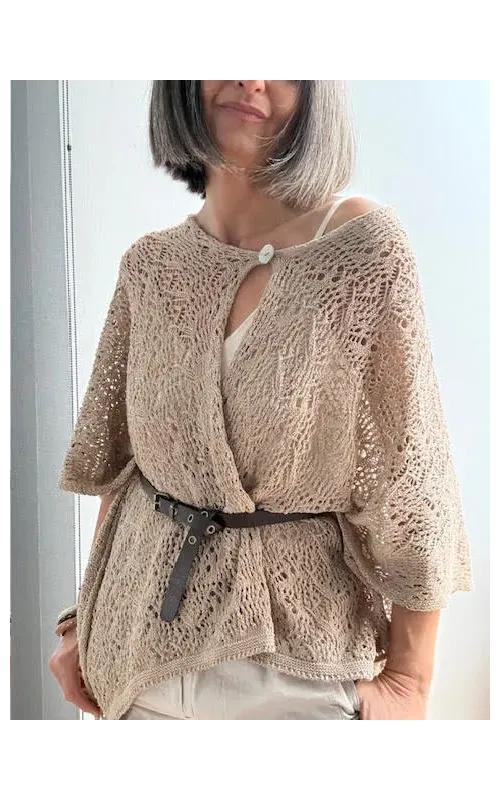 Poncho Chal Tejido Calado Taupe