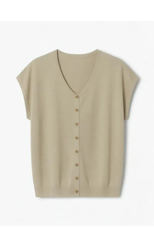 Jersey de Punto con Botones Beige