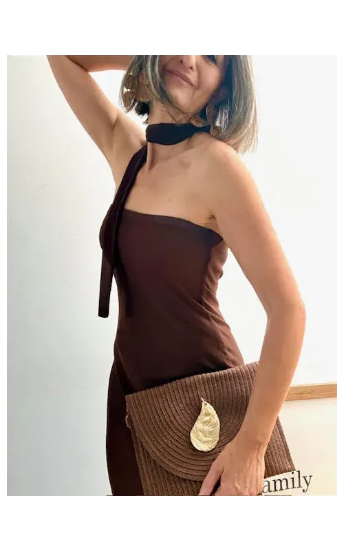 Vestido Asimétrico de Gasa Choco