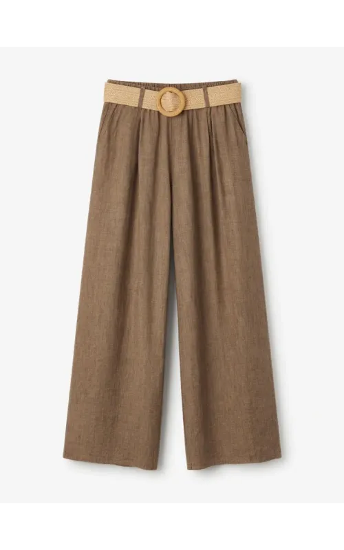 Pantalones jaspeado con Cinturón Camel