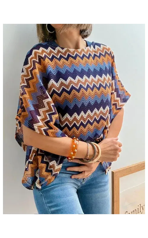 Jersey Poncho Tejido Zigzag Multicolor