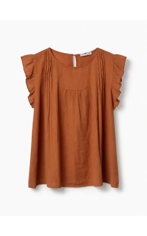 Blusa Volantes Crinkle Terracota