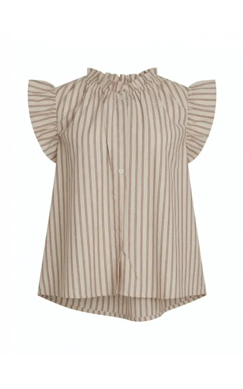 Blusa Rayada  Beige y Naranja con Volantes