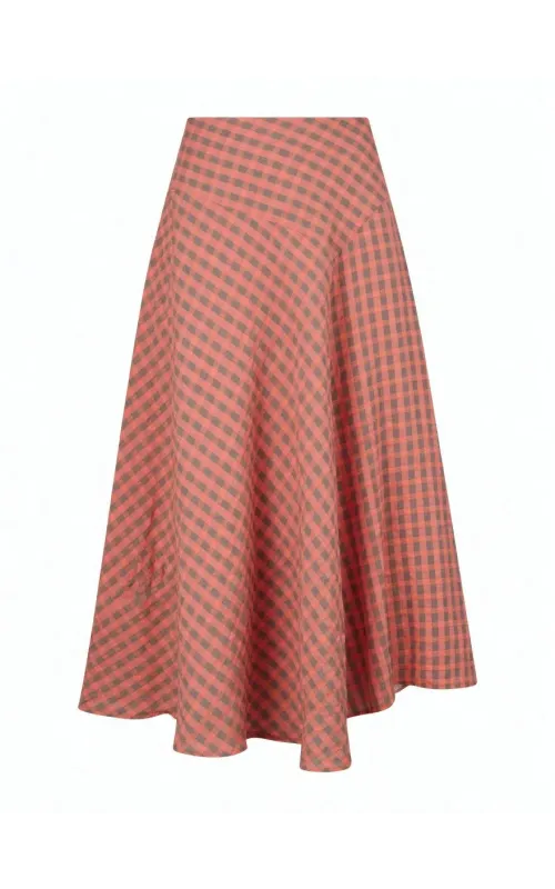 Falda Midi Cuadros Vichy Rosa y Gris