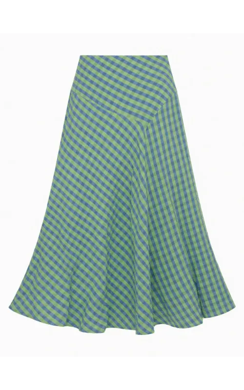 Falda Midi Cuadros Vichy Azul y Verde