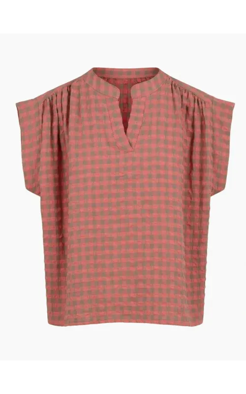 Blusa Cuadros Vichy Rosa y Verde