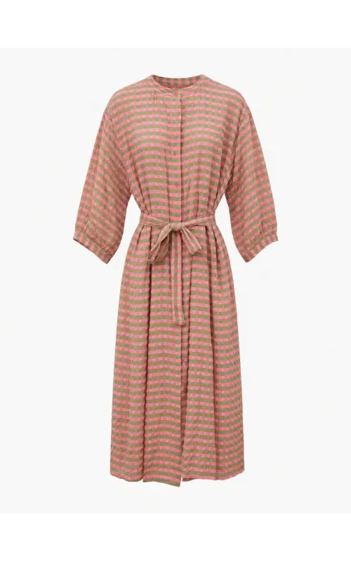 Vestido Midi Cuadros Vichy Rosa y Verde con Cinturón