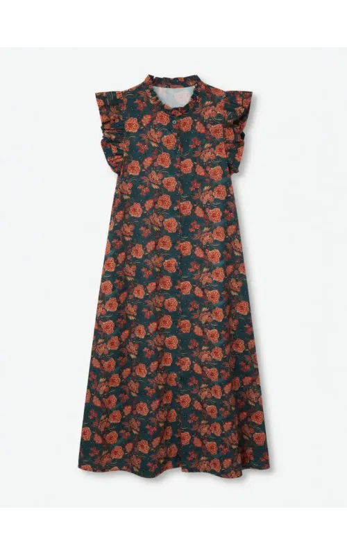 Vestido Midi Floral con Volantes Azul