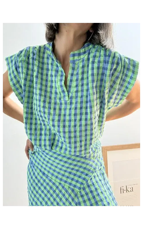 Blusa Cuadros Vichy Verde y Azul