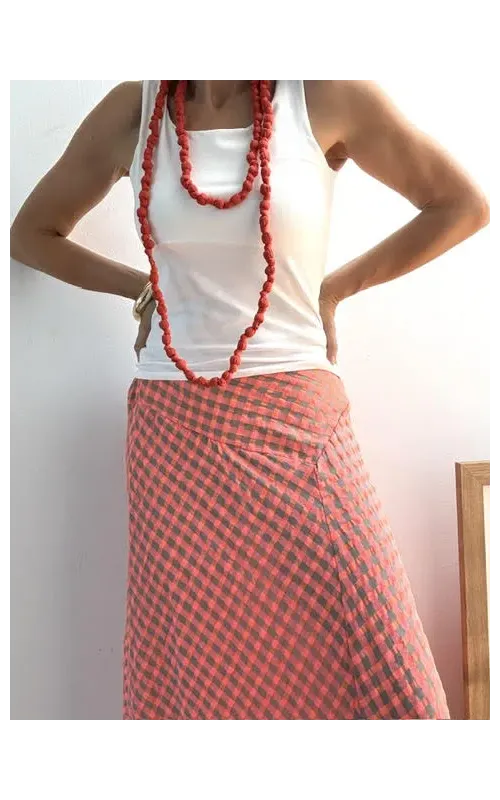 Falda Midi Cuadros Vichy Rosa y Verde