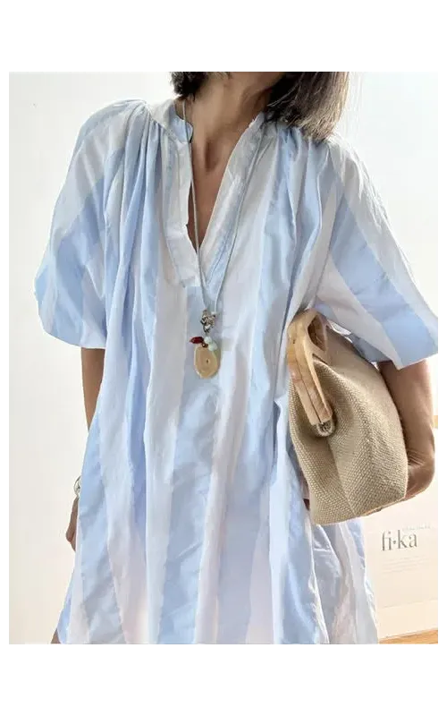 Vestido Rayada Celeste y Blanco