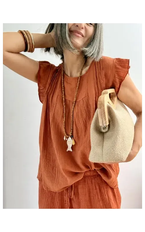 Blusa Volantes Crinkle Terracota