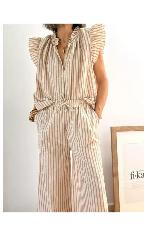 Pantalones Rayados Beige Raya Naranja