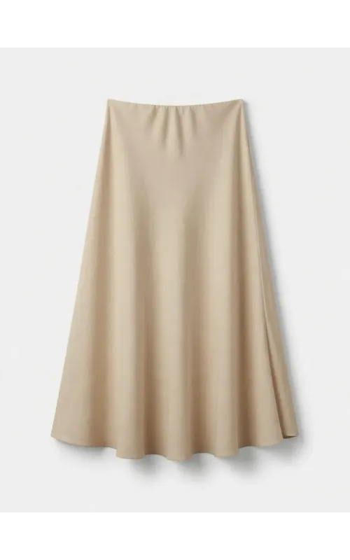 Falda Midi Cortada al Bies Beige