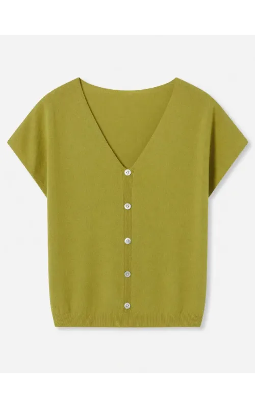 Jersey Corto en Punto Fino de Verano Con Botones Verde