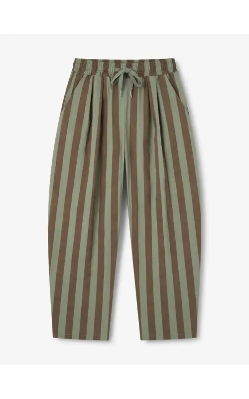 Pantalones Rayados Verde y Marrón con Cordón