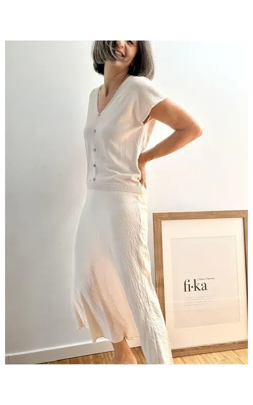 Falda Midi Cortada al Bies Beige