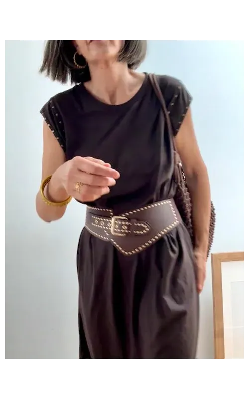 Vestido con Tachuelas en Algodón Marrón