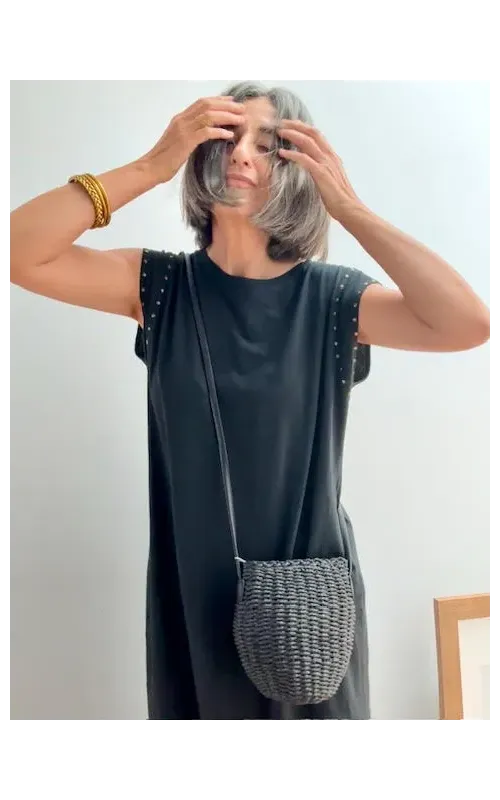 Vestido con Tachuelas en Algodón Negro