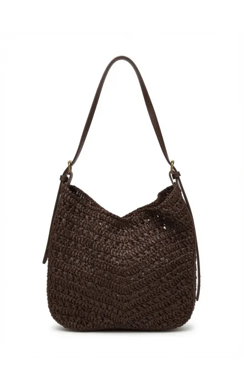 Bolso Hobo Croché Marrón  con Asa de Hombro Regulable