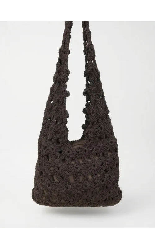 Bolso Hobo Croché Floral Marrón Chocolate