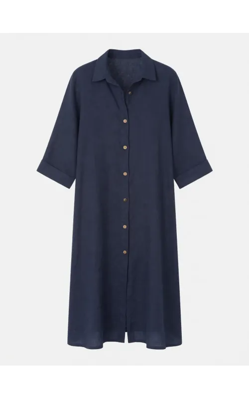 Vestido Camisero de Lino Marino