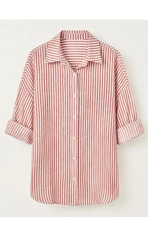 Camisa de Lino Rayada Roja
