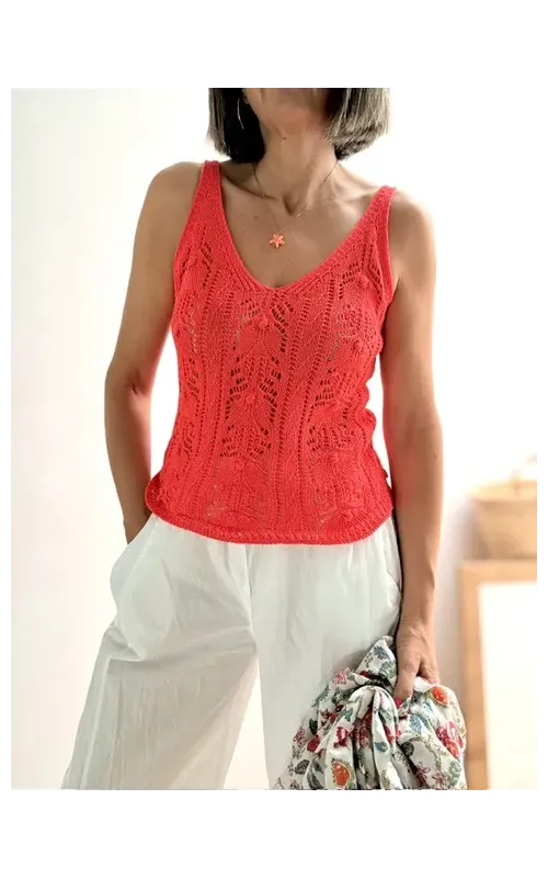 Top de Punto Calado Rojo Fluor