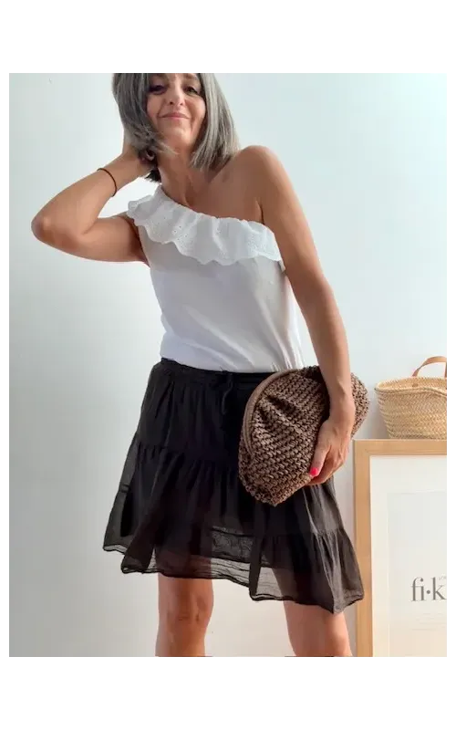 Falda de Algodón con Volantes Marrón